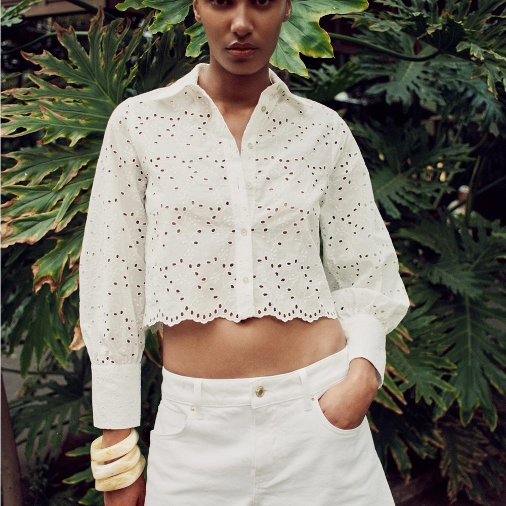 Zara Embroidered Eyelet Crop Shirt - Sz M